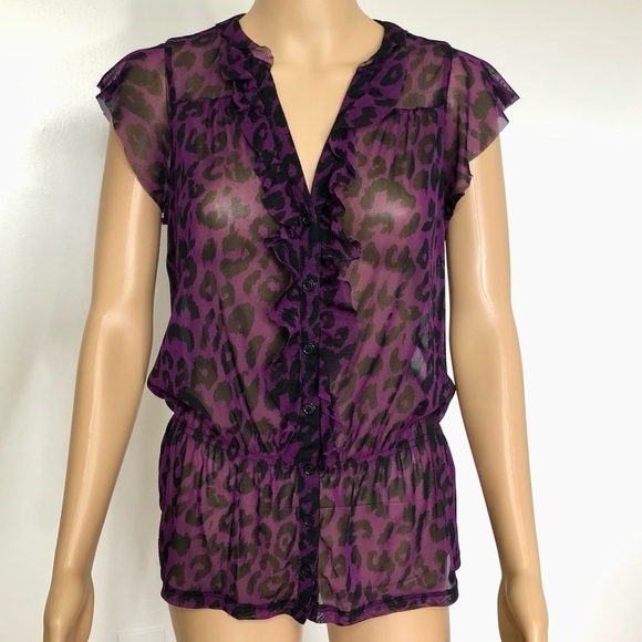 INC International Concepts Tops - INC International Concepts Purple animal print ruffle blouse Top Size S